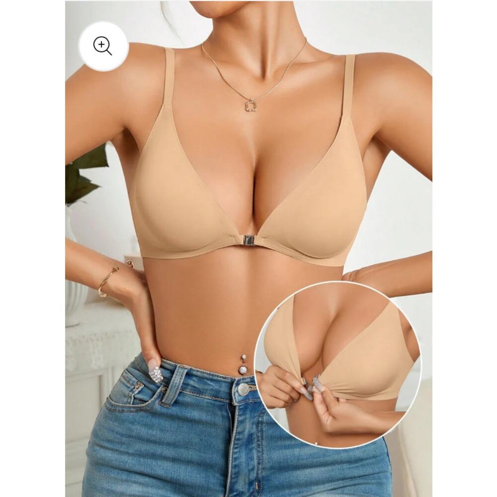 ChiCup Comfort Adj Straps Deep V Front Close Linen (tan) Wireless Bra NWT!!!